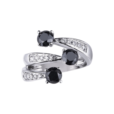 Trilogy type ring with black and white diamonds 