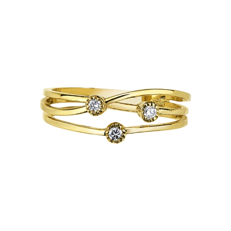 Yellow gold 18k trilogy ring with diamonds 