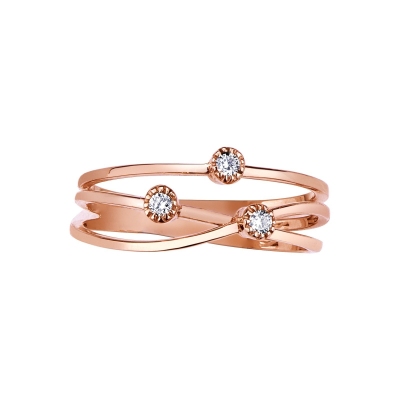 Rosé gold 18k band ring trilogy type with diamonds 