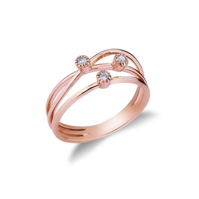 Rosé gold 18k band ring trilogy type with diamonds 