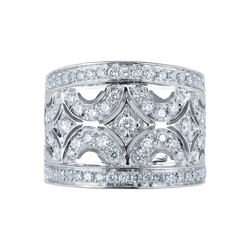 Big band ring with diamonds in white gold 18k 