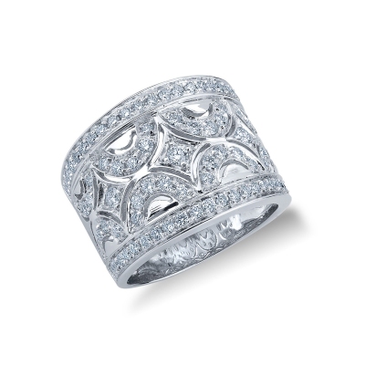 Big band ring with diamonds in white gold 18k 