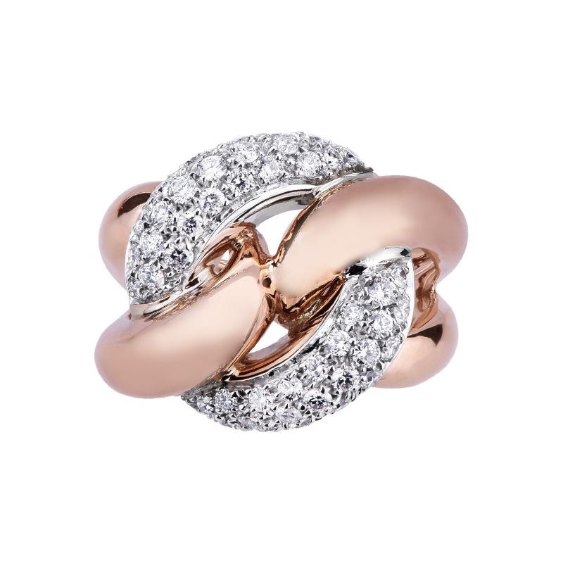 Anello groumette in Oro Bianco e Rosa 18k con Diamanti