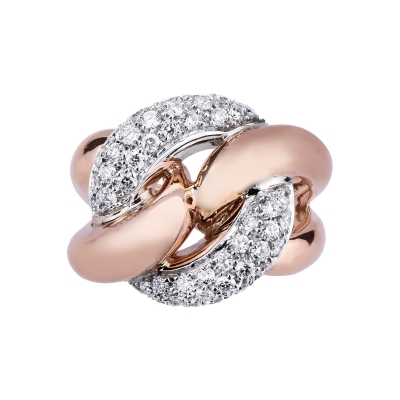 Anello groumette in Oro Bianco e Rosa 18k con Diamanti