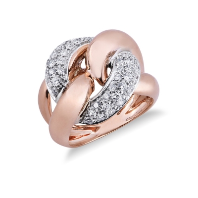 Anello groumette in Oro Bianco e Rosa 18k con Diamanti