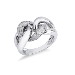 White gold 18k groumette ring with a diamonds-set links 