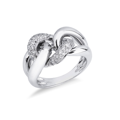 White gold 18k groumette ring with a diamonds-set links 