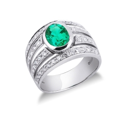 Band Ring 18k White Gold with emerald and diamonds 