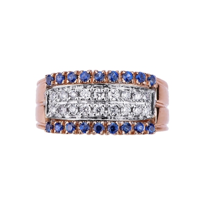 Rosé gold 18k band ring with blue sapphires and diamonds 