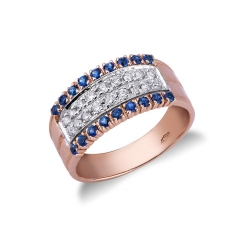 Rosé gold 18k band ring with blue sapphires and diamonds 