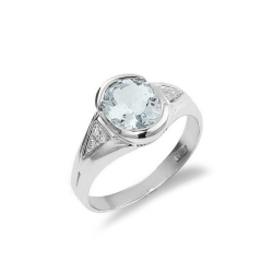 18k white gold ring with a central aquamarine and diamonds 