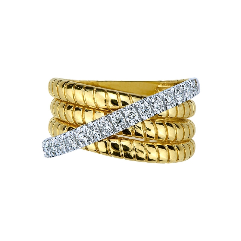 Band ring in white and yellow gold 18k with diamonds 