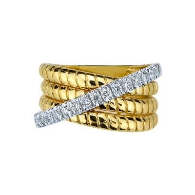 Band ring in white and yellow gold 18k with diamonds 