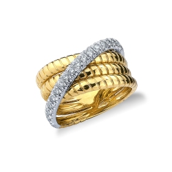 Band ring in white and yellow gold 18k with diamonds 