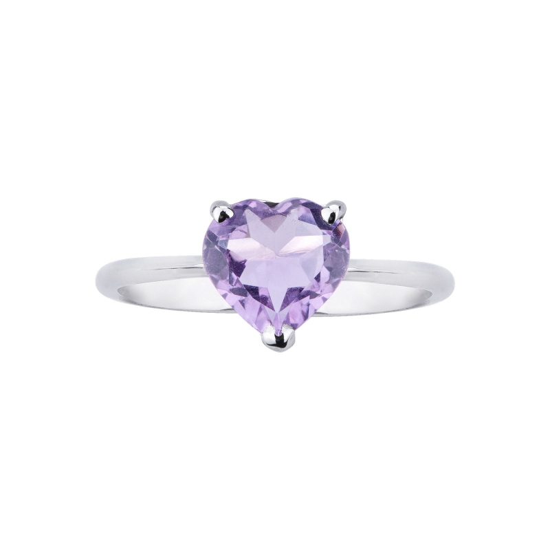 White gold 18k ring with amethyst heart cut
