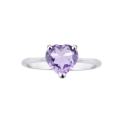 White gold 18k ring with amethyst heart cut
