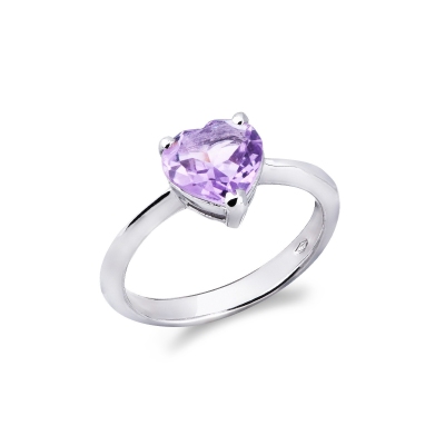 White gold 18k ring with amethyst heart cut