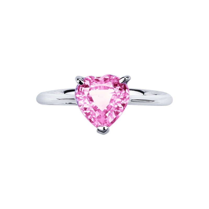 18k white gold ring with a pink sapphire heart cut 