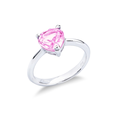 18k white gold ring with a pink sapphire heart cut 