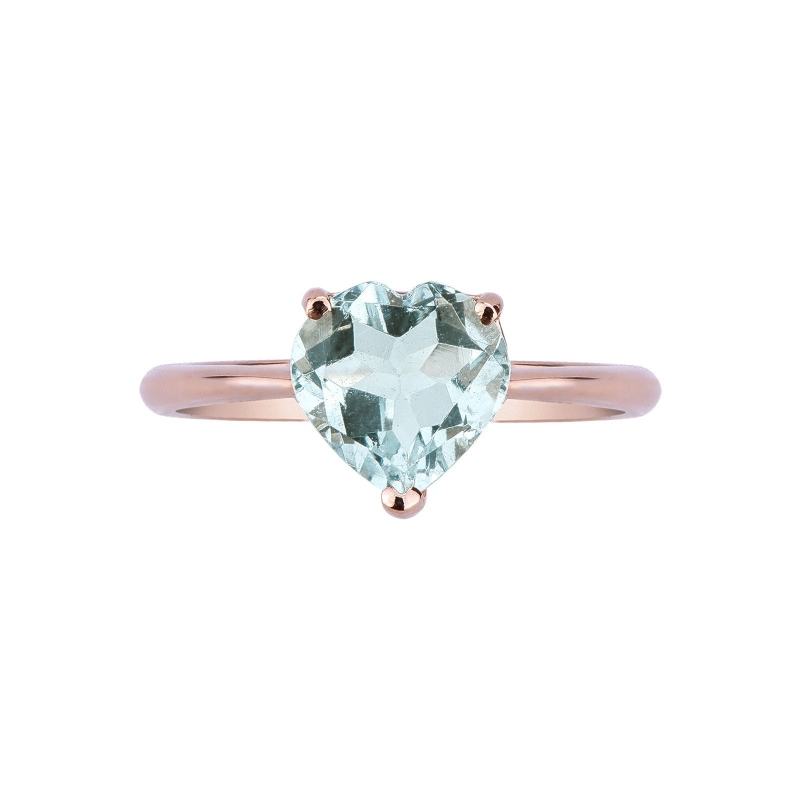 Rosé gold 18k ring with aquamarine heart cut