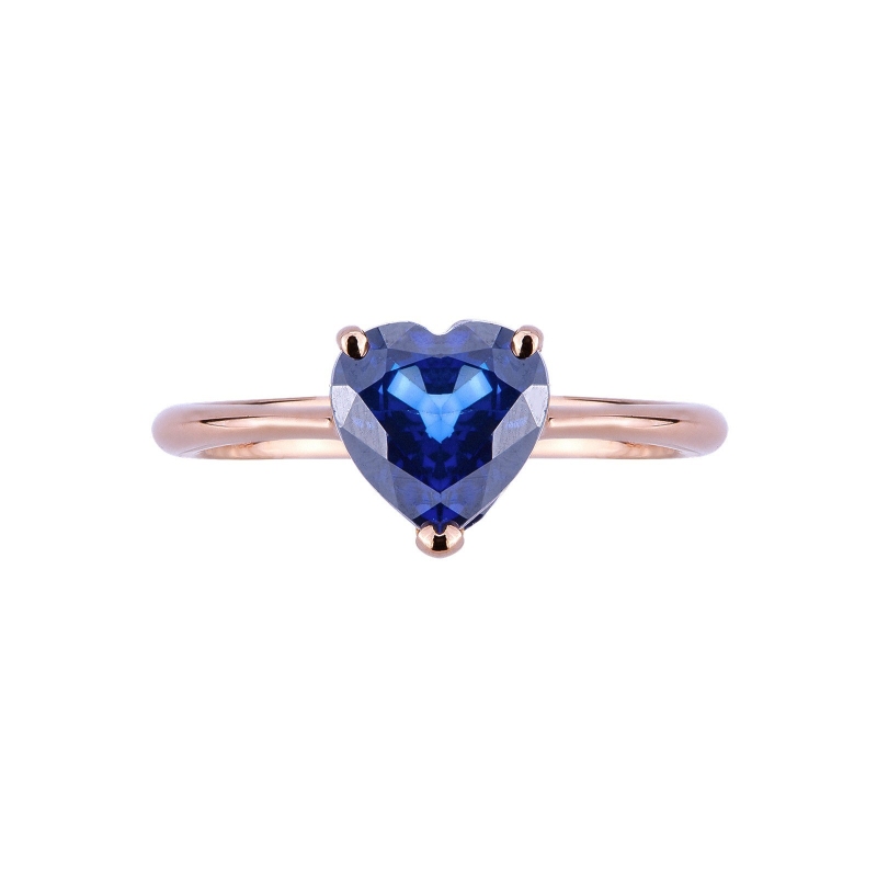 Rosé gold 18k ring with blue sapphire heart cut 