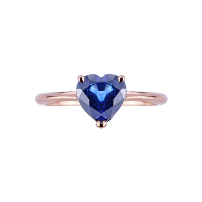 Rosé gold 18k ring with blue sapphire heart cut 