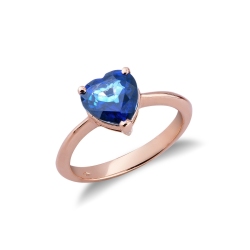 Rosé gold 18k ring with blue sapphire heart cut 