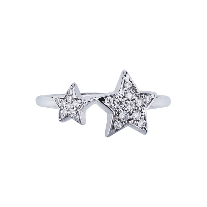 White gold 18k ring with diamonds stars 