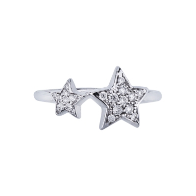 White gold 18k ring with diamonds stars 