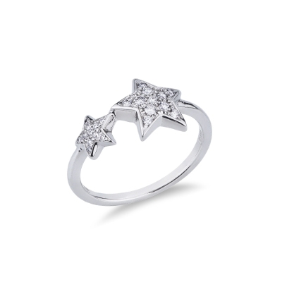 White gold 18k ring with diamonds stars 