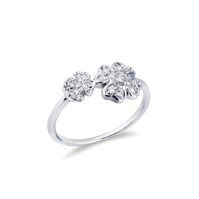 White gold 18k ring with diamonds four-leaf clovers 