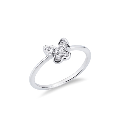 18k white gold ring with diamonds butterfly