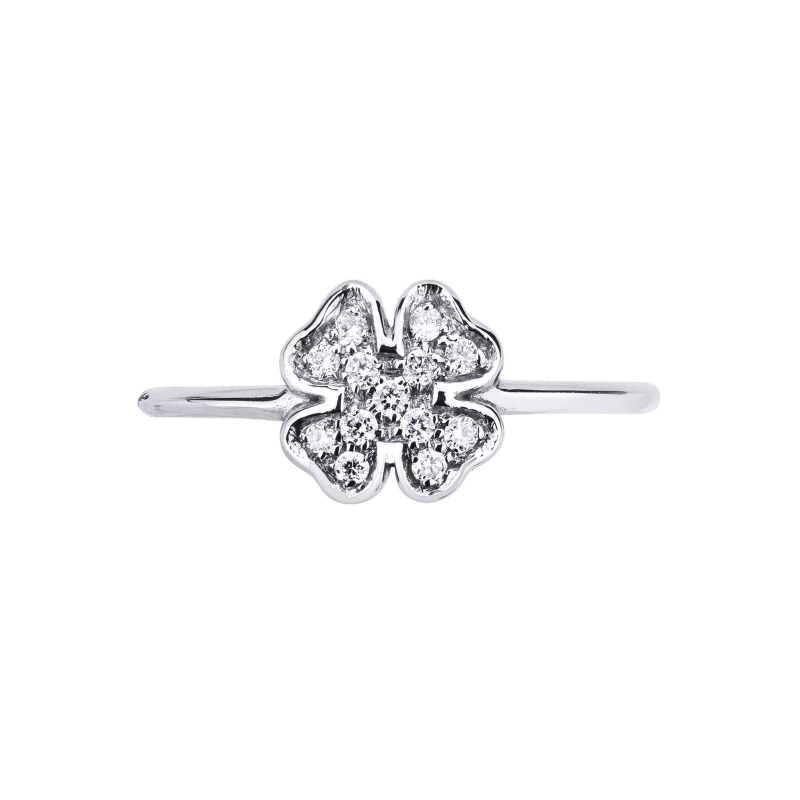 White gold 18k ring with four-leaf clover 