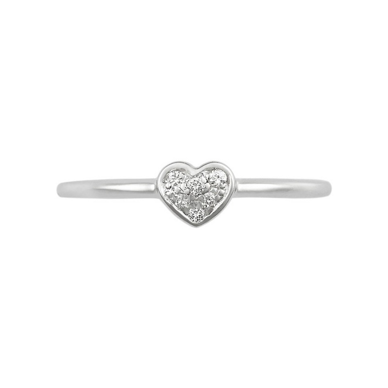 18k white gold ring with little diamonds heart 