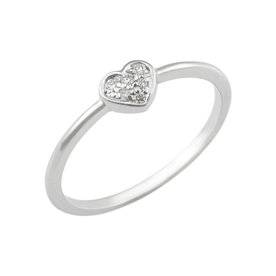 18k white gold ring with little diamonds heart 