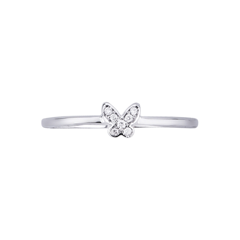 18k white gold ring with little diamonds butterfly