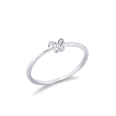 18k white gold ring with little diamonds butterfly