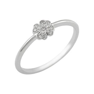 18k white gold ring with little diamonds four-leaf clover 