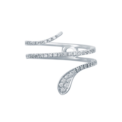 Snake spring ring with diamonds in white gold 18k