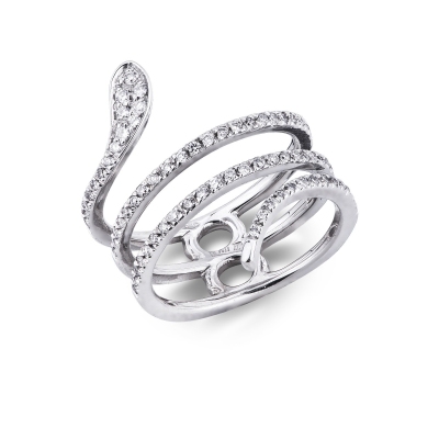 Snake ring with diamonds in 18k white gold 