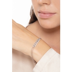 Bracciale a 6 maglie groumette in oro bianco 18k con diamanti, cm 16+3 2