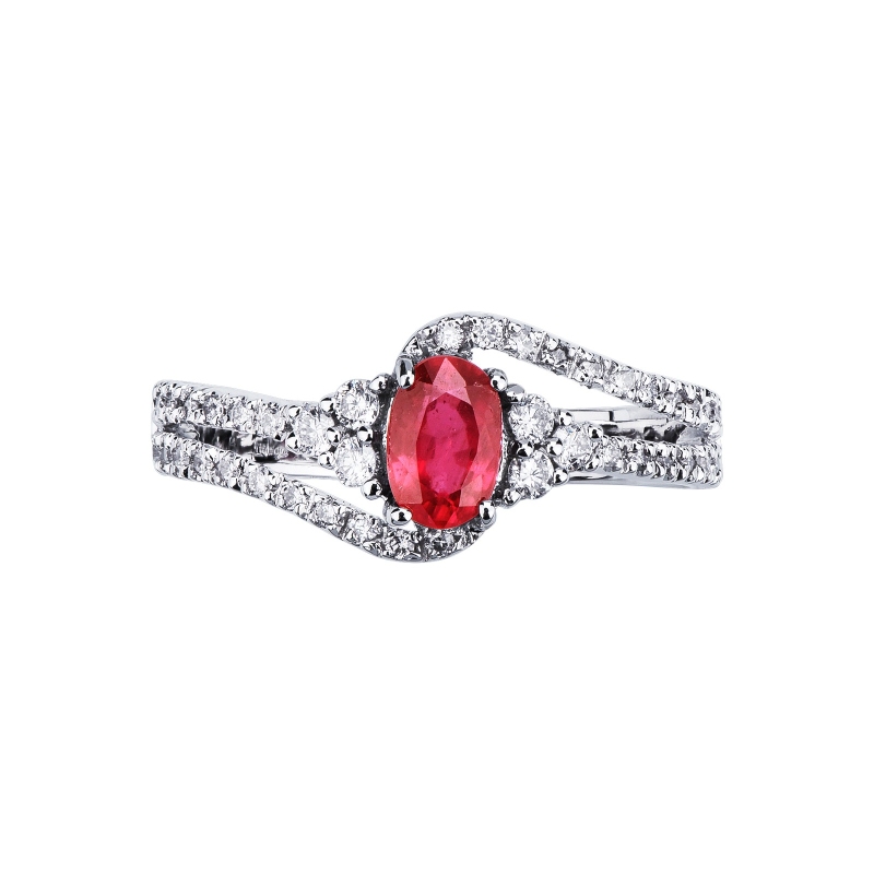 White gold 18k ring with central ruby and diamonds 
