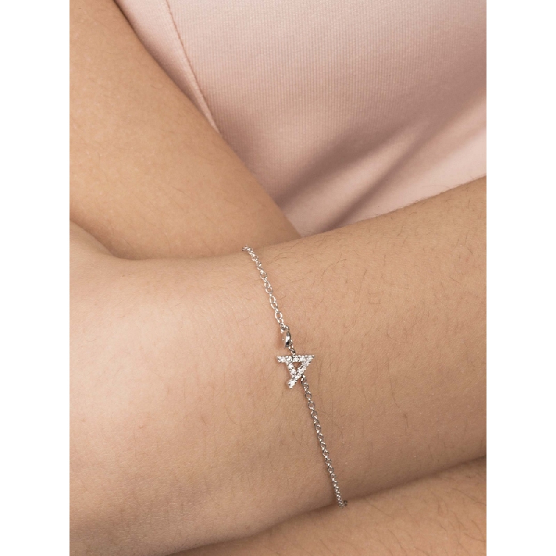 Bracciale maglia rolò con lettera A in oro bianco 18k con diamanti