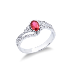 White gold 18k ring with central ruby and diamonds 