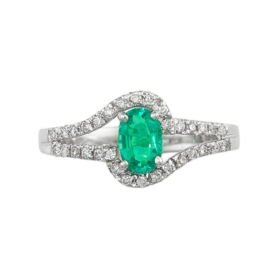 18k white gold with a central emerald and diamonds 