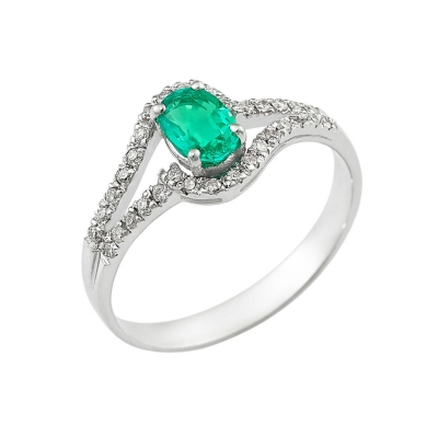 18k white gold with a central emerald and diamonds 