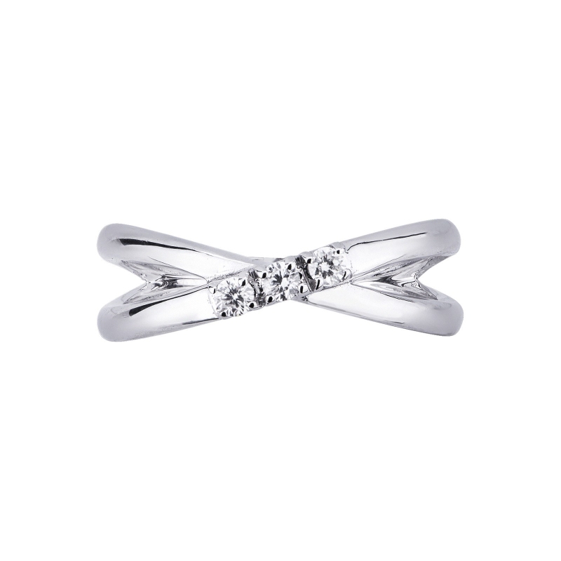 Crossover ring white gold 18k with three diamonds 