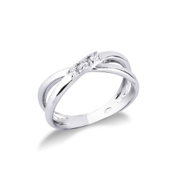 Crossover ring white gold 18k with three diamonds 