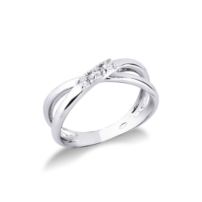 Crossover ring white gold 18k with three diamonds 