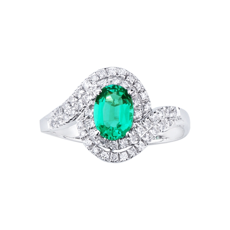 White gold 18k with oval cut emerald and diamonds